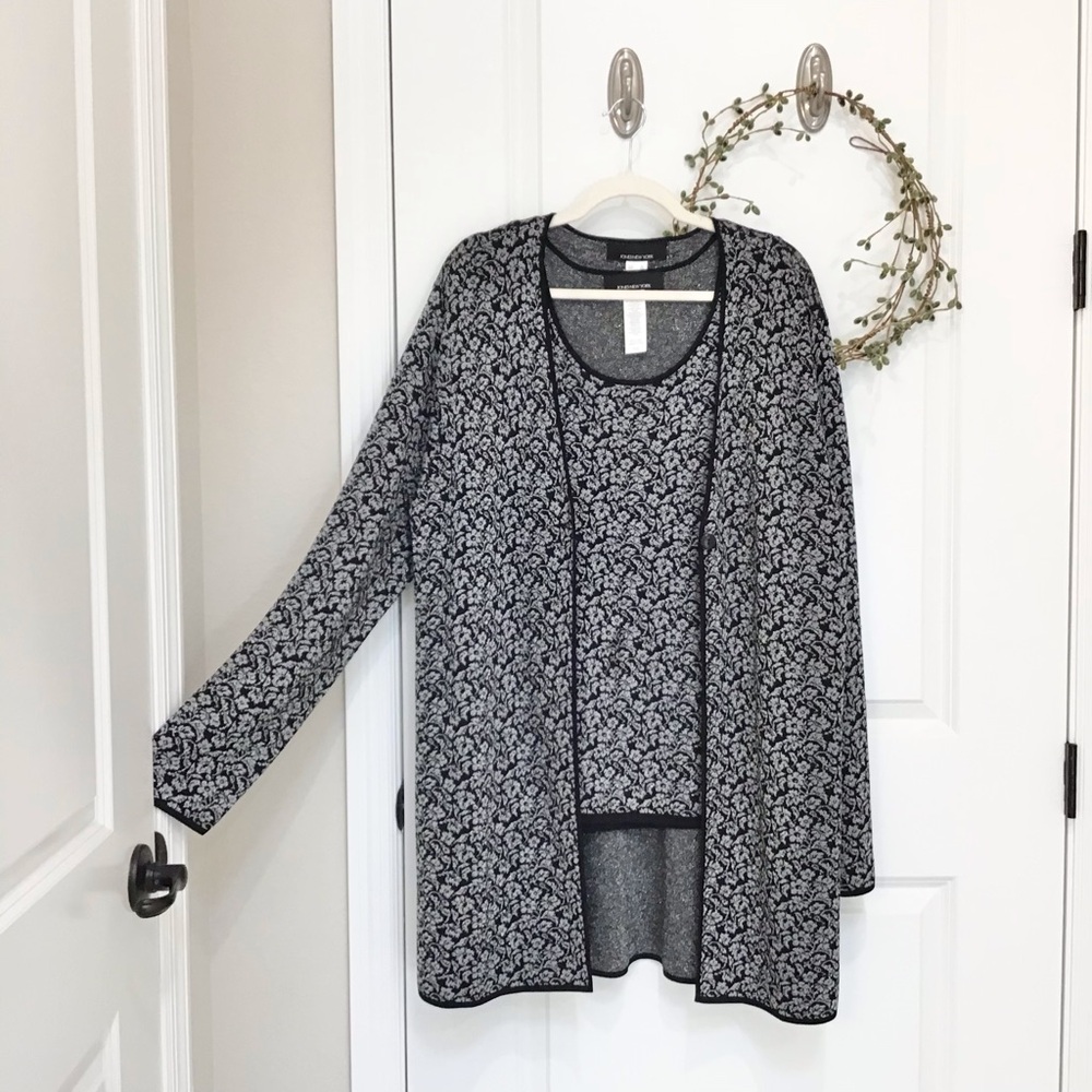 JONES NEW YORK Metallic Cardigan Twin Set Size XL Black/Silver